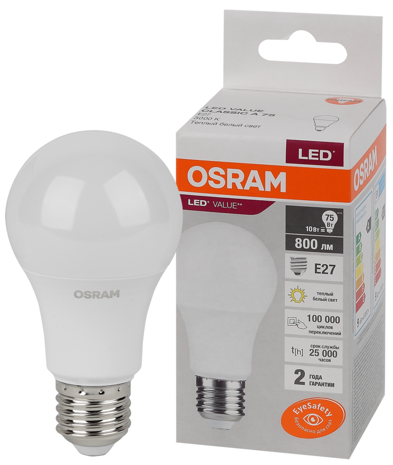 Osram LVCLA75 10SW/830 230V E27 10X1