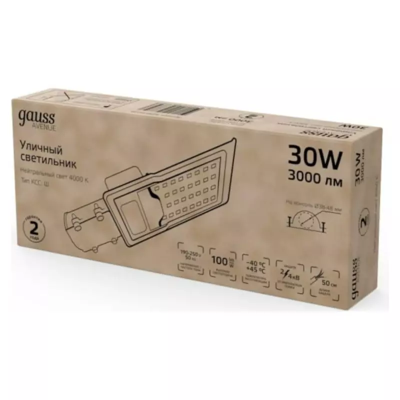   Gauss LED Avenue IP65 316*130*57 30W 3000lm 4000K 190-250V  