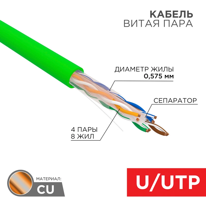    U/UTP, CAT 6, ()-HFLTx, 420,575, 23AWG, INDOOR, SOLID, 305 REXANT