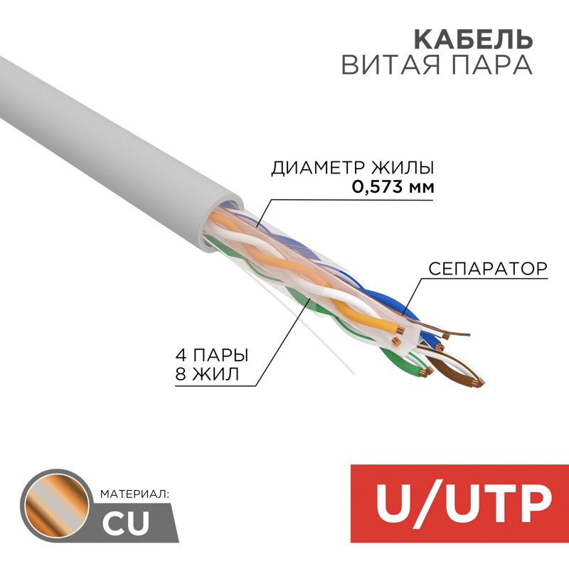    U/UTP,  6, ZH ()-HF, 4PR, 23AWG, , , 305  Rexant