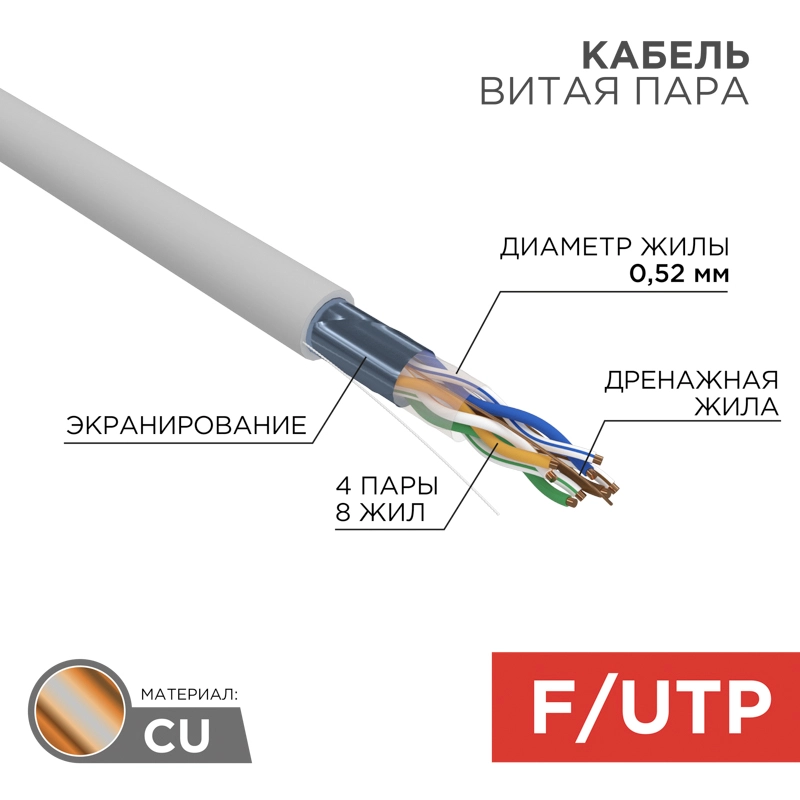    F/UTP, CAT 5e, PVC, 420,52 , 24AWG, INDOOR, SOLID, , 305  REXANT PRO